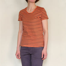 画像をギャラリービューアに読み込む, 吊り編み レディースしましま カットソー 半袖
