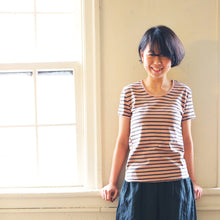 画像をギャラリービューアに読み込む, 吊り編み レディースしましま カットソー 半袖